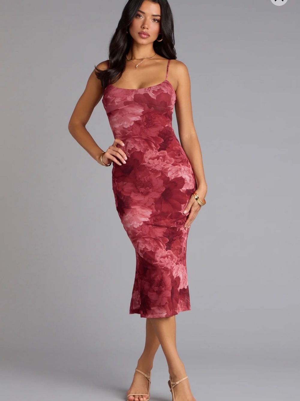 Windsor Rose-Mauve Floral Slip Midi Dress
